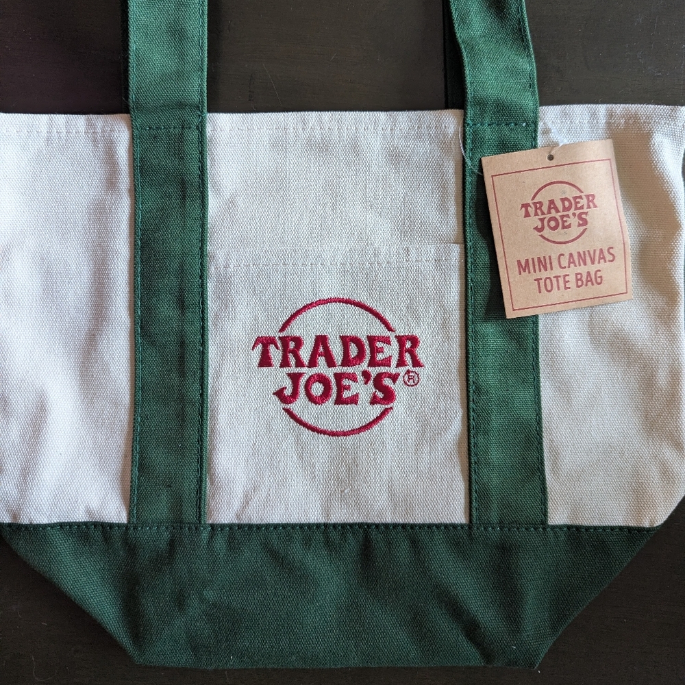 NWT Trader Joe's Mini Tote Bag With Green Straps Limited Edition